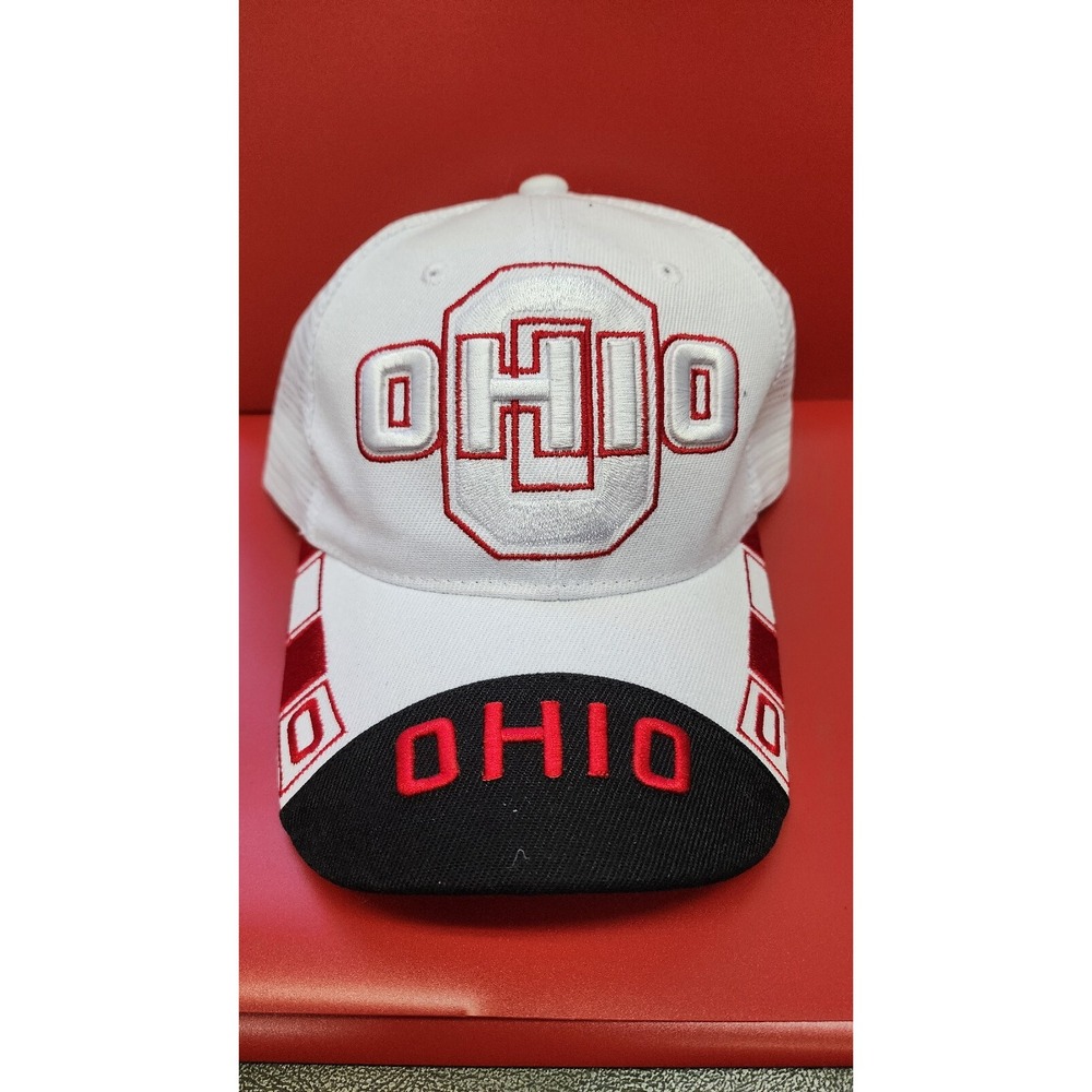 Ohio O Snapback/Meshback White, Red & Black Closure Hat Cap OSFM By‎ RR Headwear